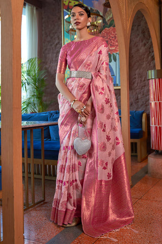 Baby Pink Organza Saree