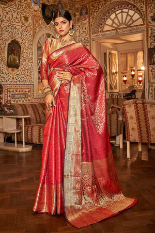 Buy Red Banarasi Silk Saree Online