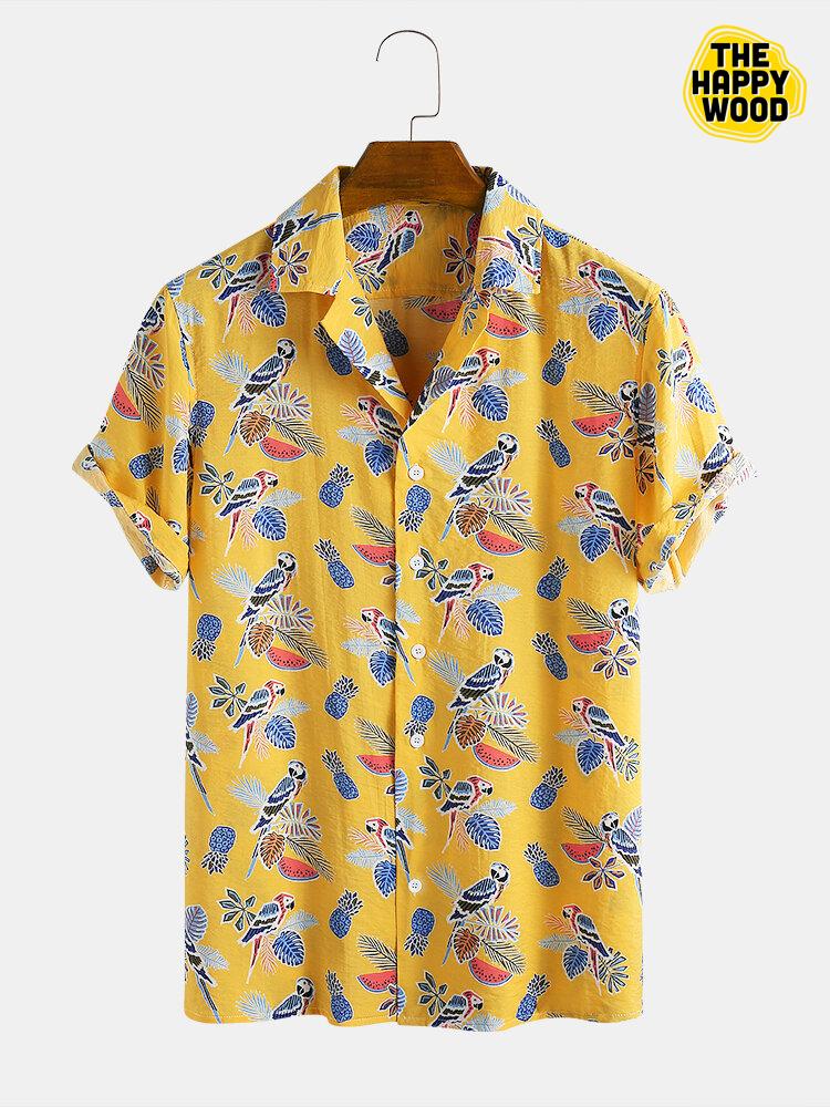 Tropical Fruit Plant Parrot Pineapple Hawaiian Hawaii Shirt{Size}