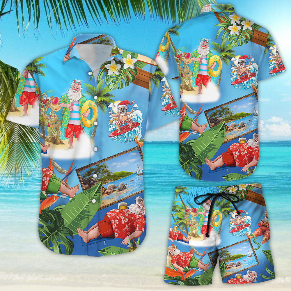 Surfing Hawaiian Shirt - Order Santa Claus Surfing On The Sea Hawaiian Shirts - Funny Gift Ideas{Size}