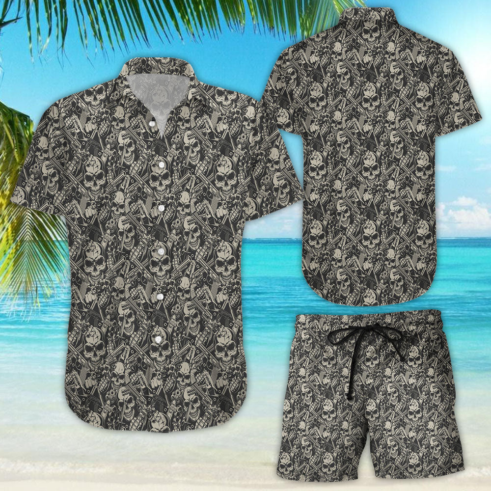 Skull Hawaiian Shirt - Vintage Skulls With Guns Hawaiian Shirt - Special Gift For Pirate Kids{Size}