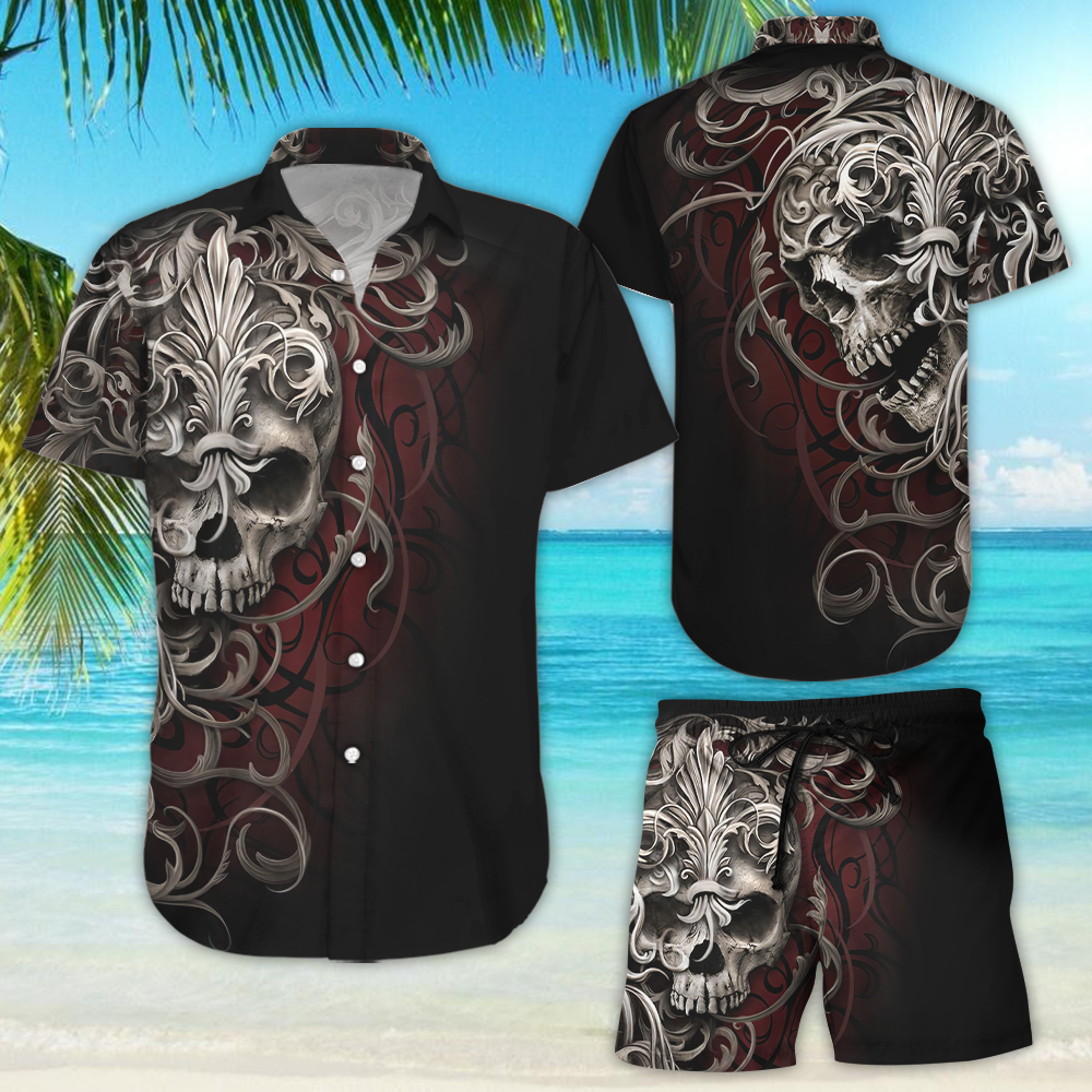 Skull Print Button Down Shirt - Find Skull Shoulder Wrap Skull Hawaiian Shirt - Sugar Skull Gifts For Women{Size}