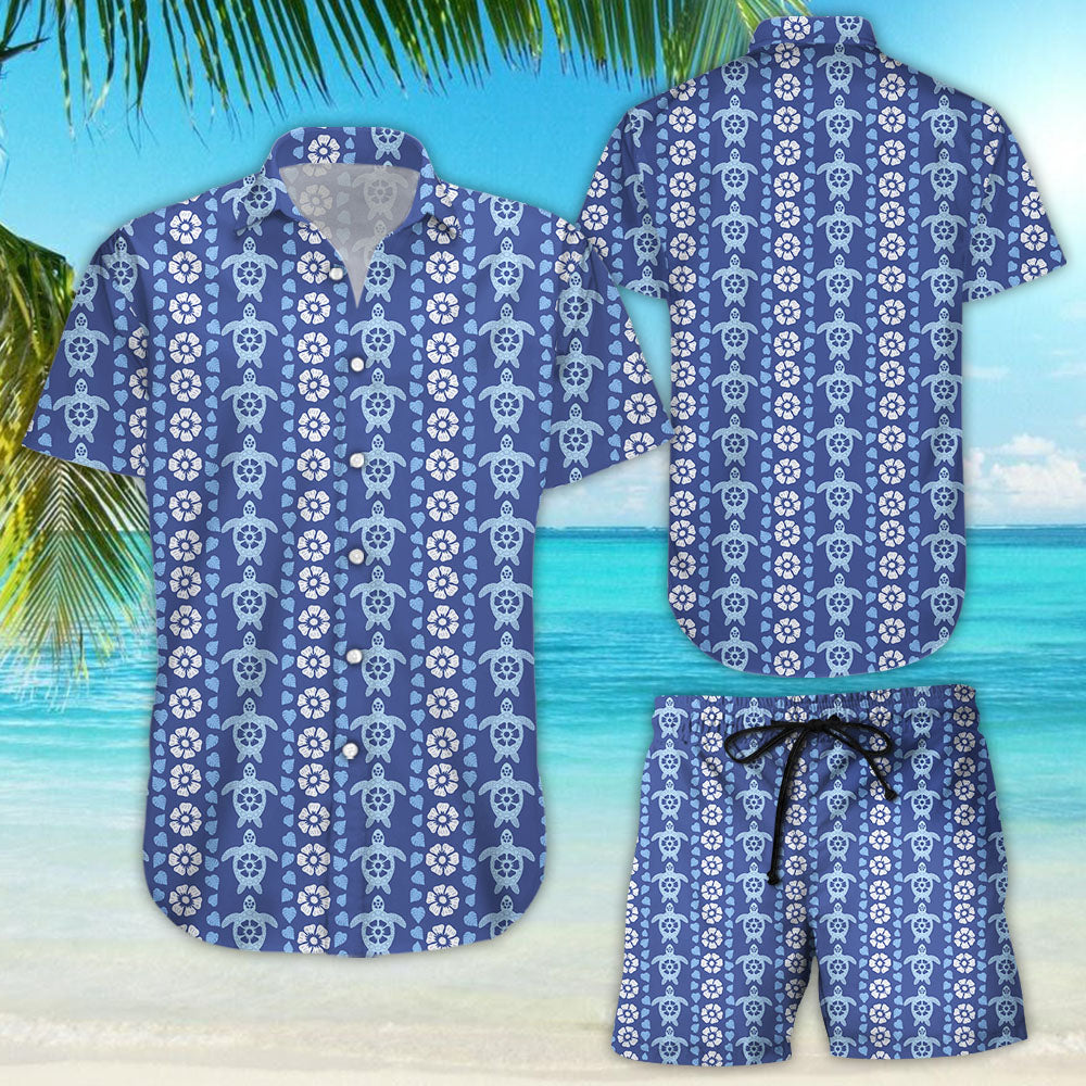 Turtle Hawaiian Shirt - Turtle Blue Floral Button Down Shirts - Summer Holiday Gift Ideas{Size}