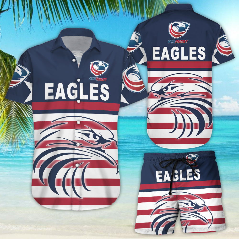 Usa Rugby Hawaiian Shirt Eagles Simple Style â Navy K8{Size}