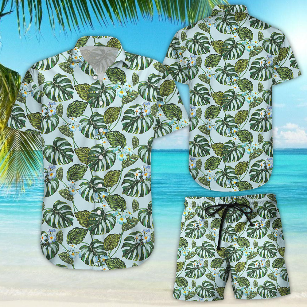 Tropical Flowers Monstera Leaf Hawaiian Shirt{Size}