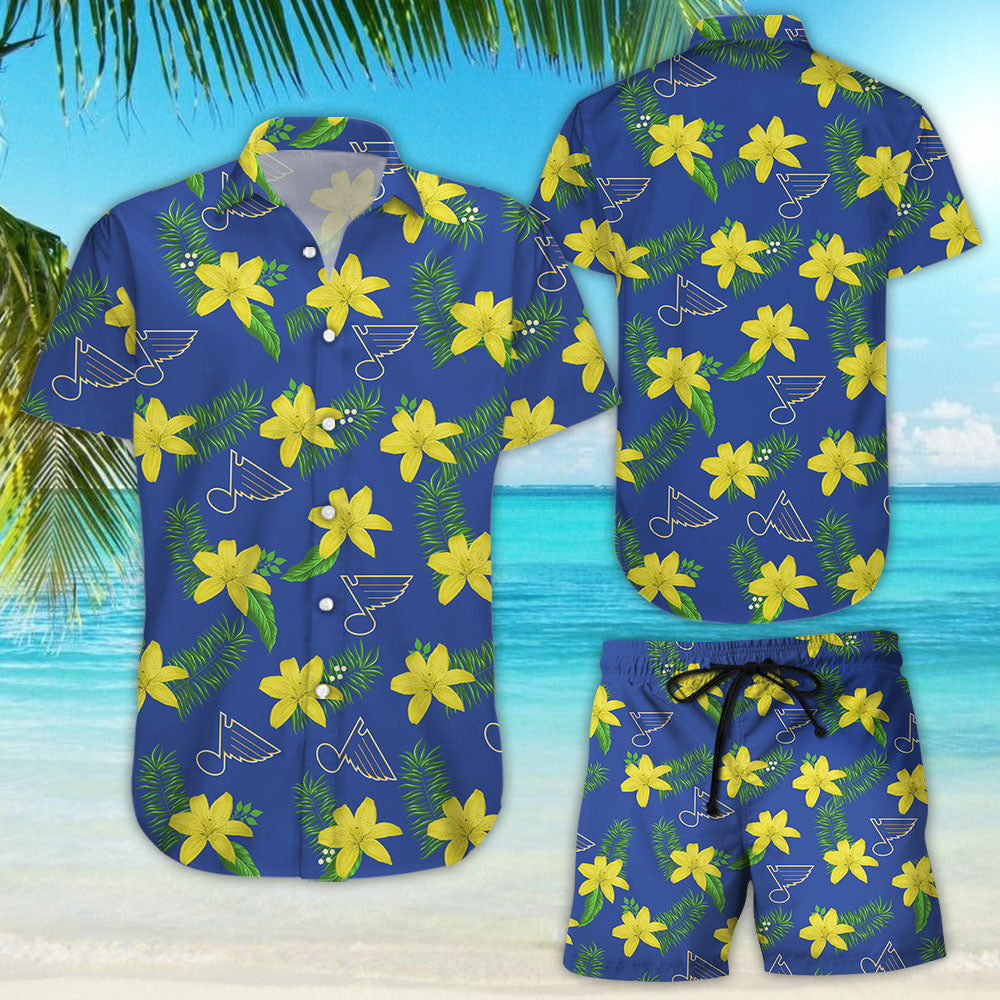 St Louis Blues Hawaiian Shirt Floral Button Up Slim Fit Body{Size}