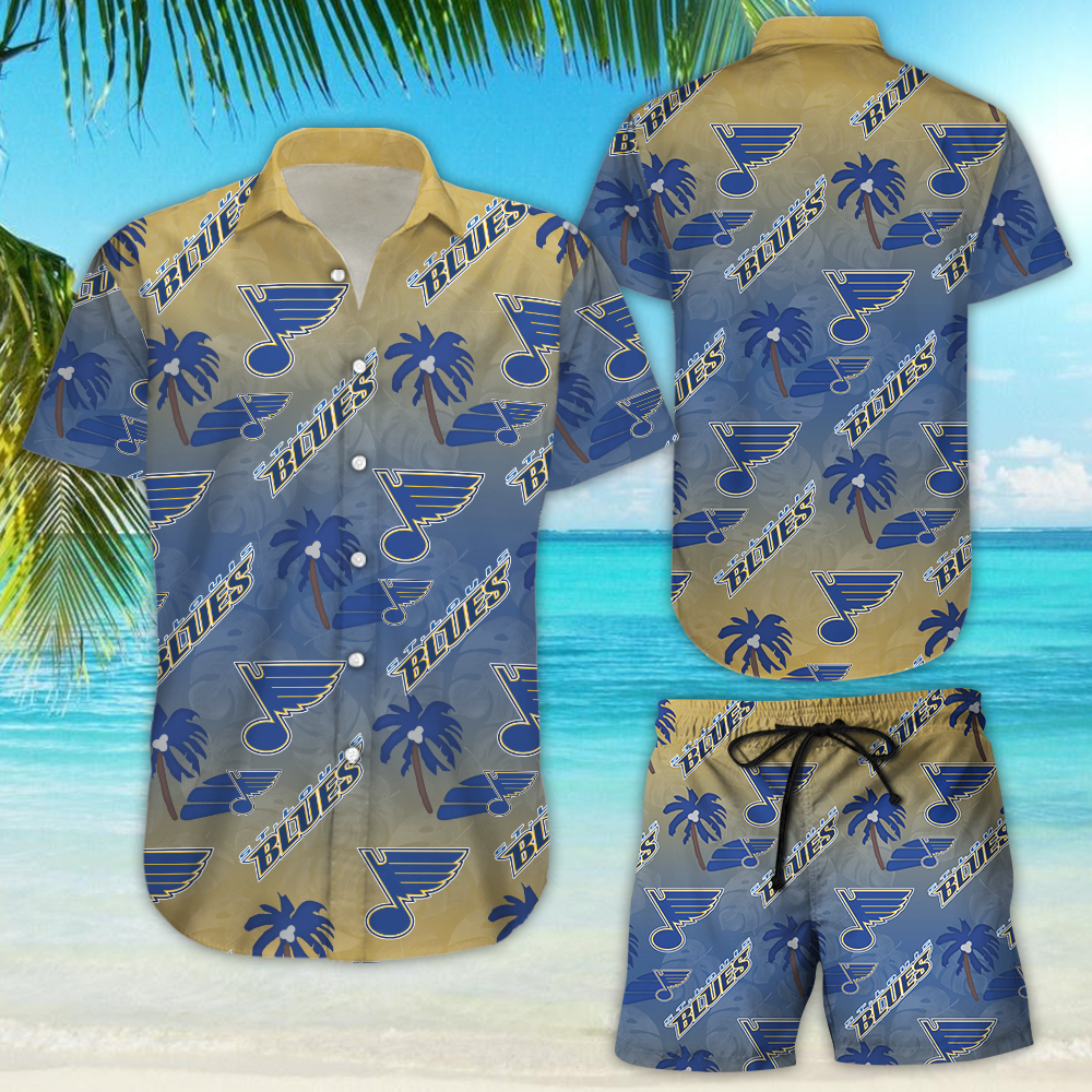 St Louis Blues Hockey Team Aloha Shirt Hawaiian Aloha Shirt Hawaiian Shorts Beach Short Shirt{Size}