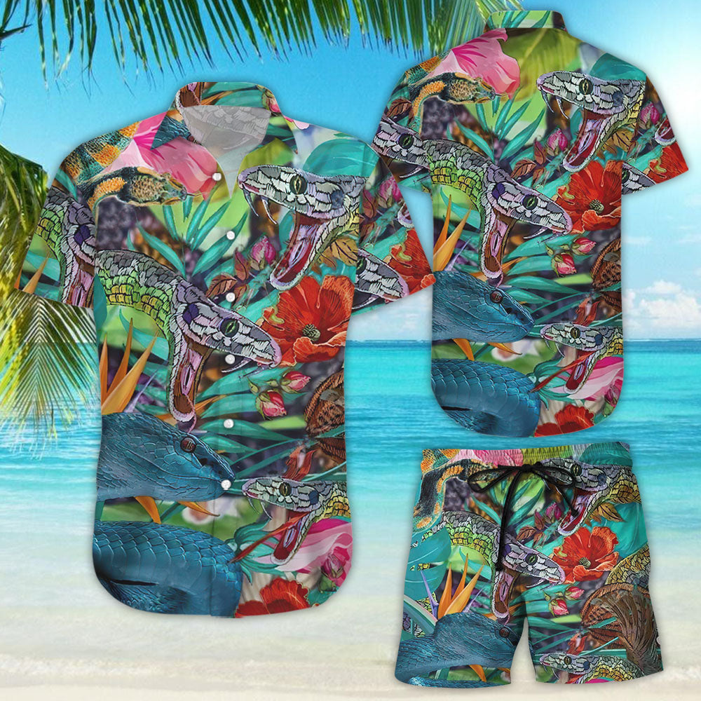 Snake Hawaiian Shirt - Colorful Snake With Flower Button Down Shirt - Tropical Themed Gift Ideas{Size}