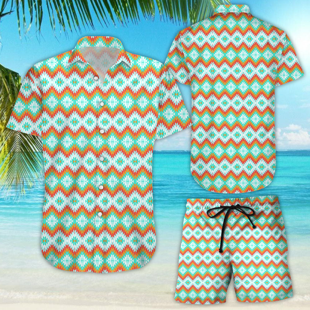 Turquoise Hawaiian Shirt - Turquoise Native American Pattern Print Hawaii Shirt - Vintage Gift{Size}