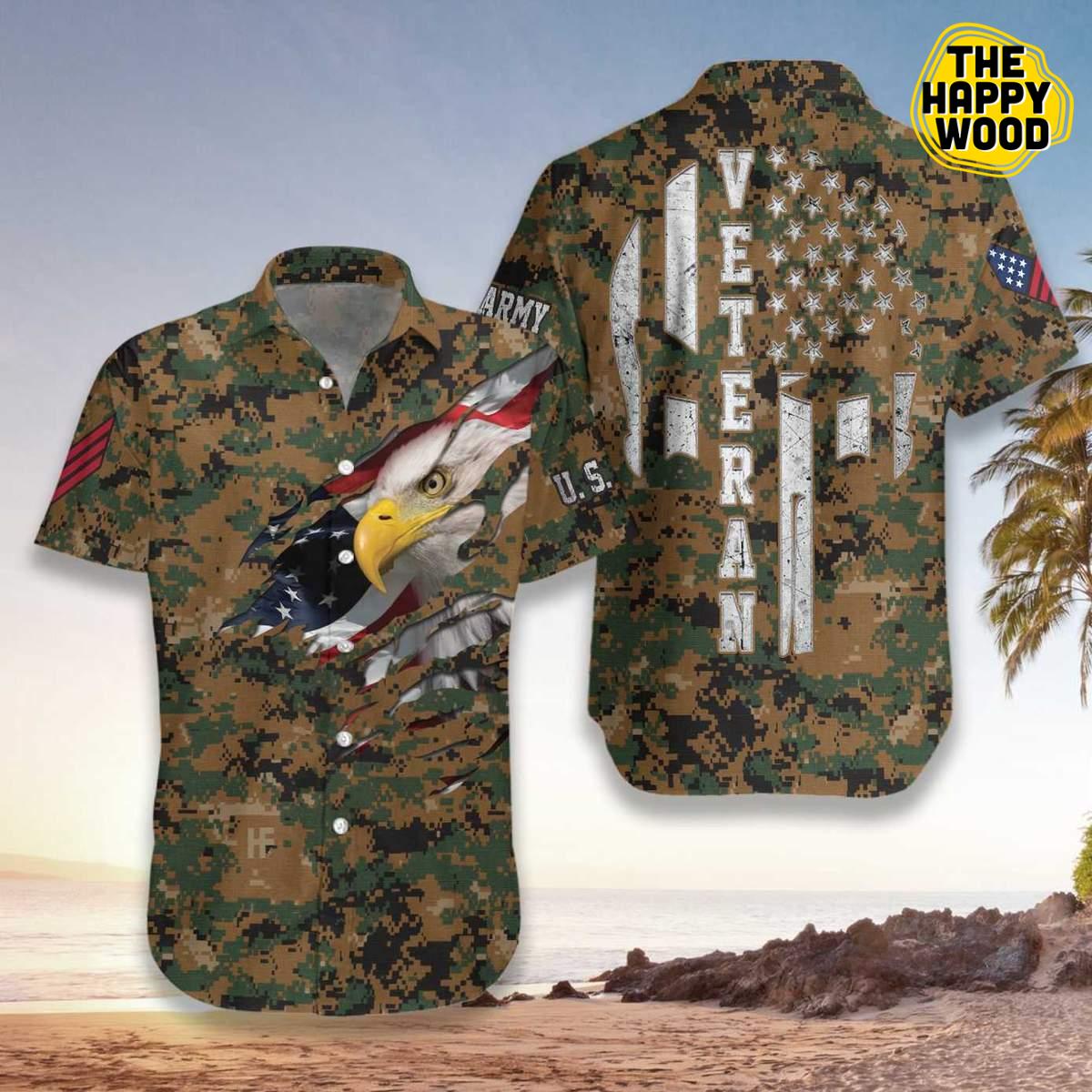 Veteran Proud US Marine Camouflage 3D Hawaiian Hawaii Shirt{Size}