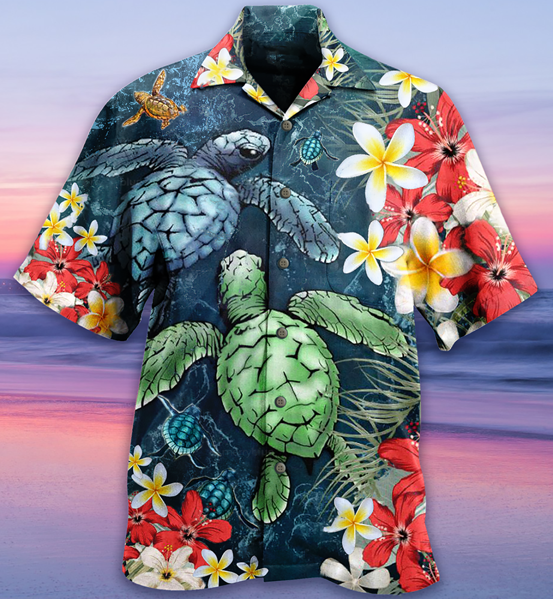 Turtle Love Flowers - Hawaiian Shirt{Size}