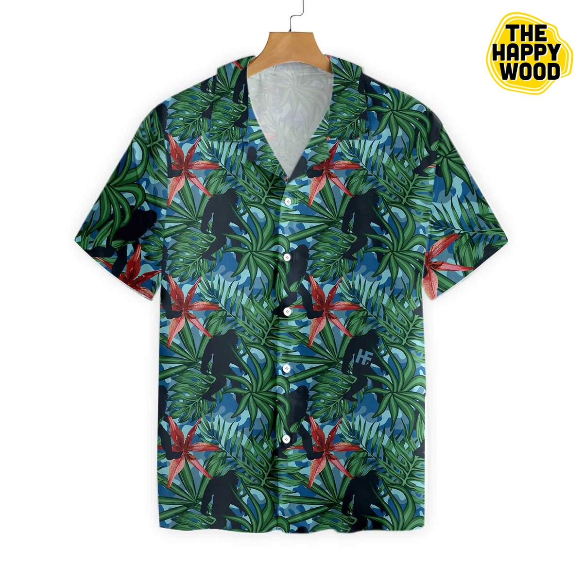 Silhouette Bigfoot Walking Hawaiian Hawaii Shirt{Size}