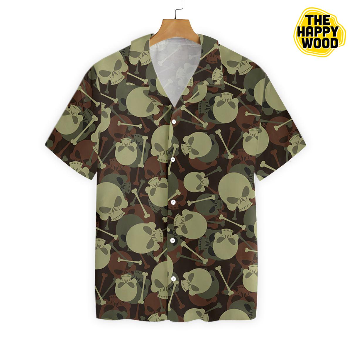 Skull And Bone Military Pattern Hawaiian Hawaii Shirt{Size}