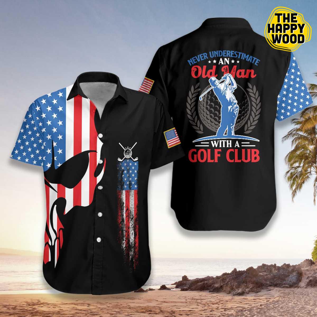 Skull Golf With American Flag Hawaiian Hawaii Shirt{Size}