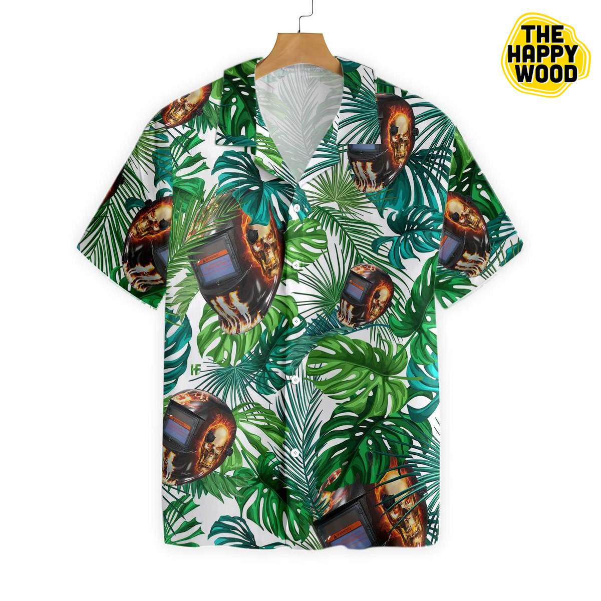 Skull Welder Helmet Tropical Hawaiian Hawaii Shirt{Size}