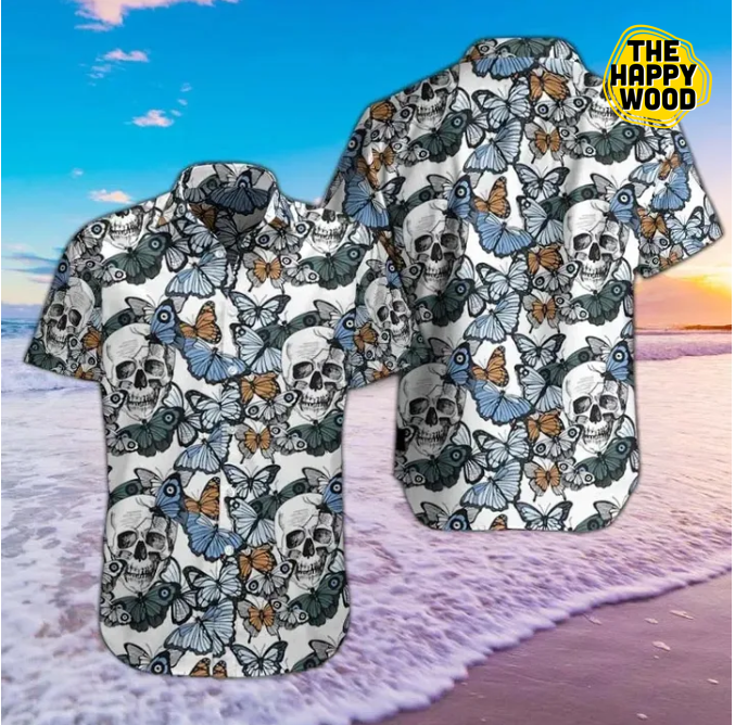 Skulls And Butterflies Hawaiian Hawaii Shirt{Size}