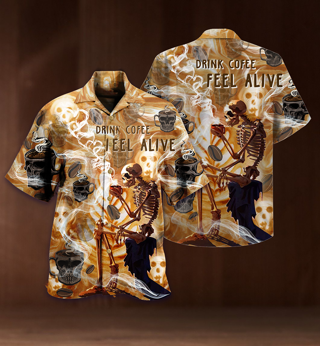 Skull drink coffee feel alive hawaiian shirt â{Size}