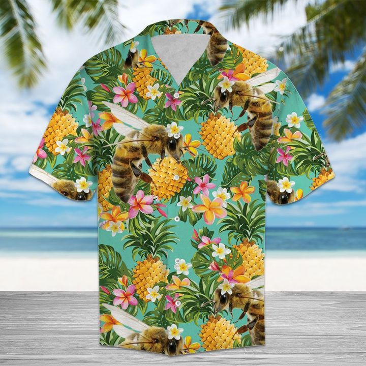 Tropical Pineapple Bee 3D Hawaiian Shirt For Men With Vibrant Colors And Textures{Size}