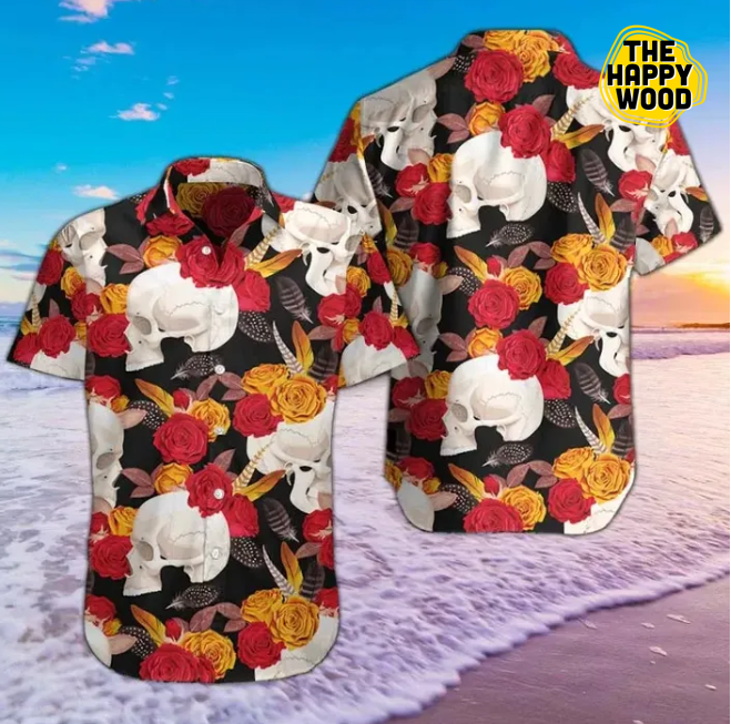 Skull And Flowers Hawaiian Hawaii Shirt{Size}