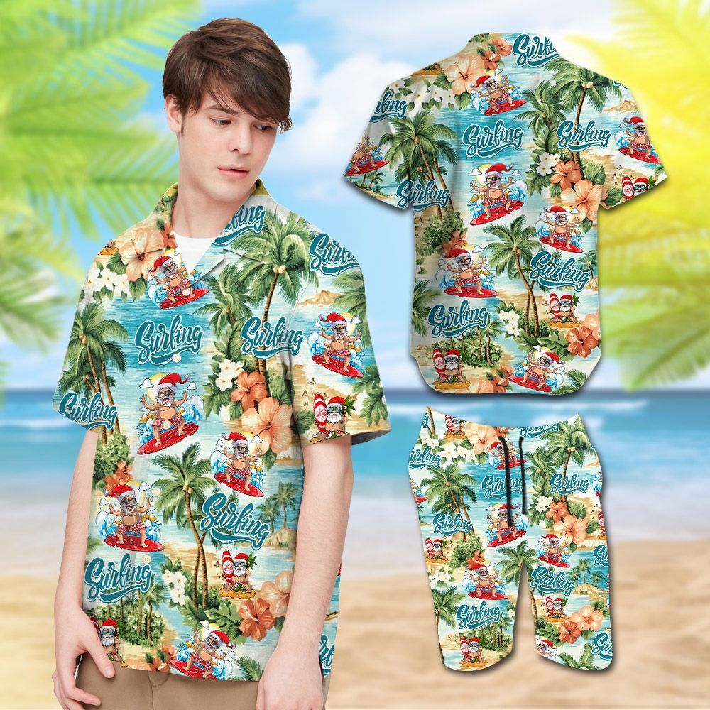 Surfing With Santa Claus Men Hawaiian Shirt For Surfing Lover{Size}