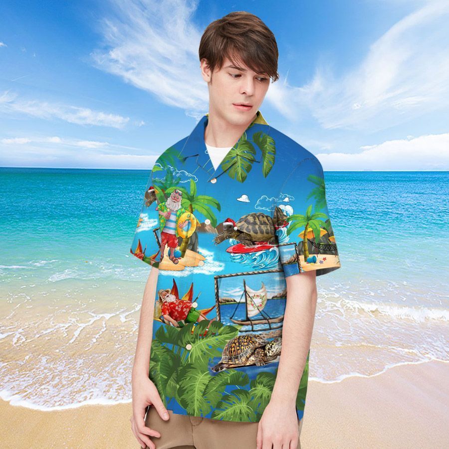 Turtle And Santa Surfing Men Hawaiian Shirt For Someone Who Loves Turtle On Christmas Time{Size}