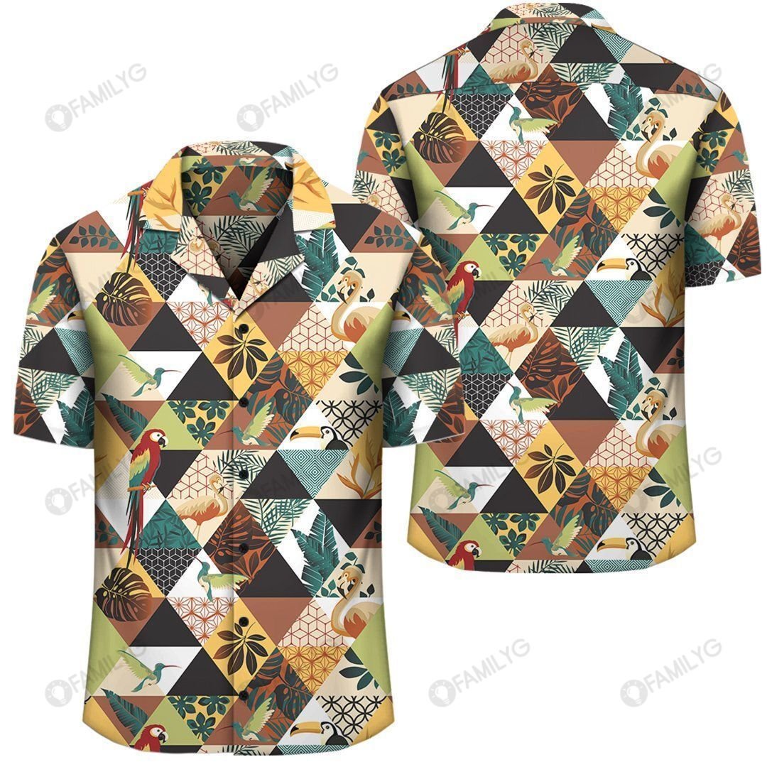 Tropical Jungle Parrots And Flamingos Pattern Hawaiian Shirt â AH â J1{Size}