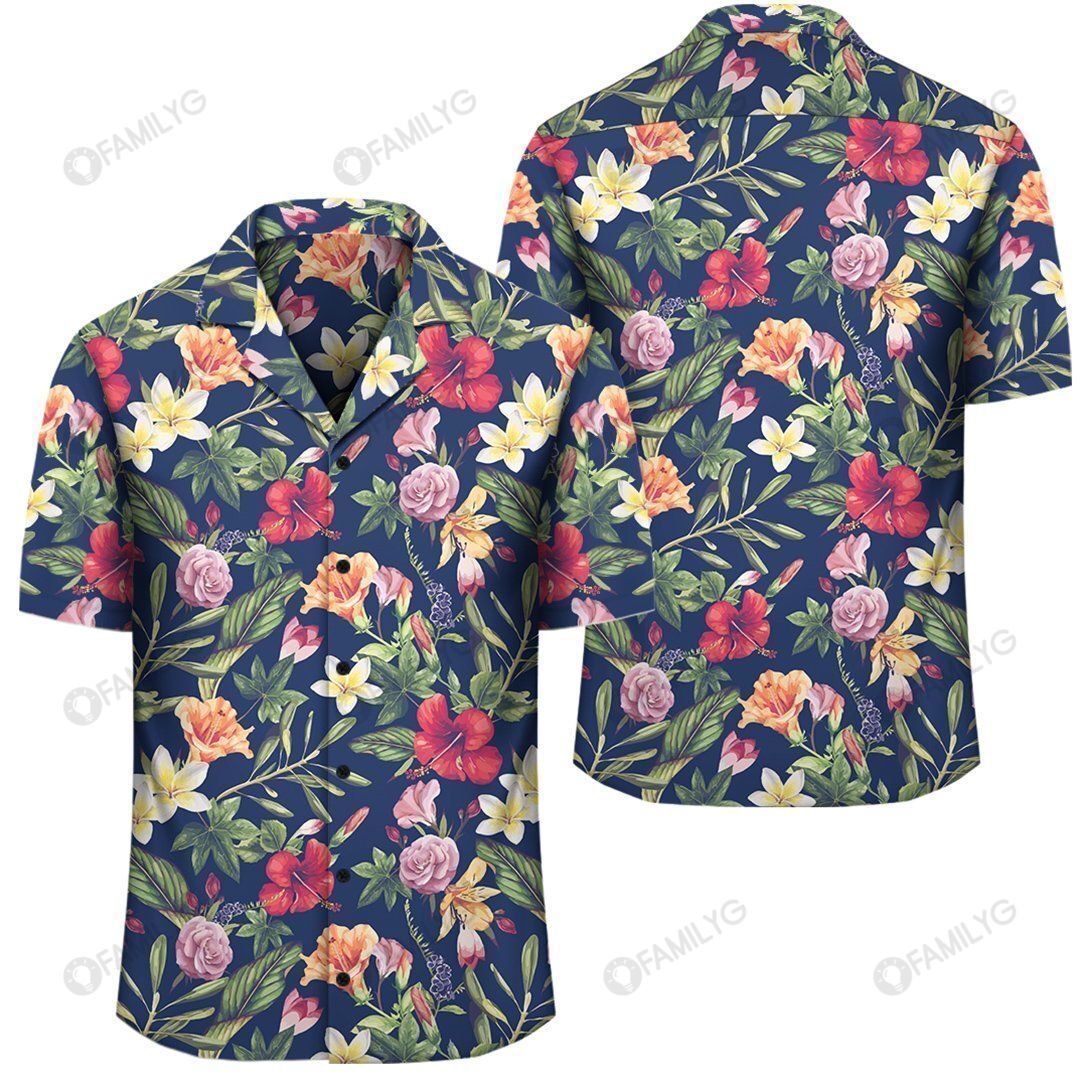 Tropical Hibiscus Red And Plumeria White Hawaiian Shirt â AH â J1{Size}