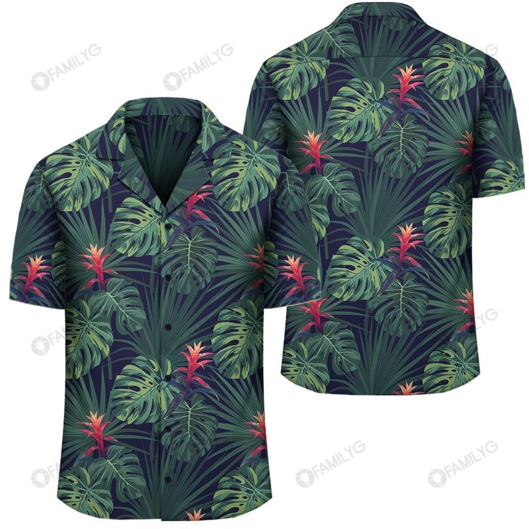 Tropical Monstera Leaf Green Hawaiian Shirt â AH â J1{Size}