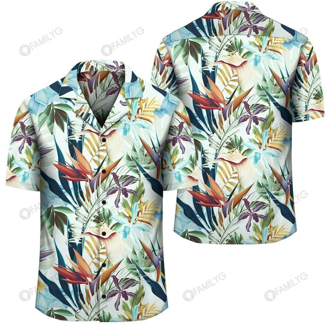 Tropical Flower Plant And Leaf Pattern Hawaiian Shirt â AH â J1{Size}