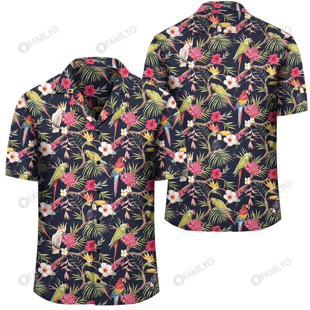 Tropical Hibiscus Strelitzia Palm Leaves Hawaiian Shirt â AH â J1{Size}