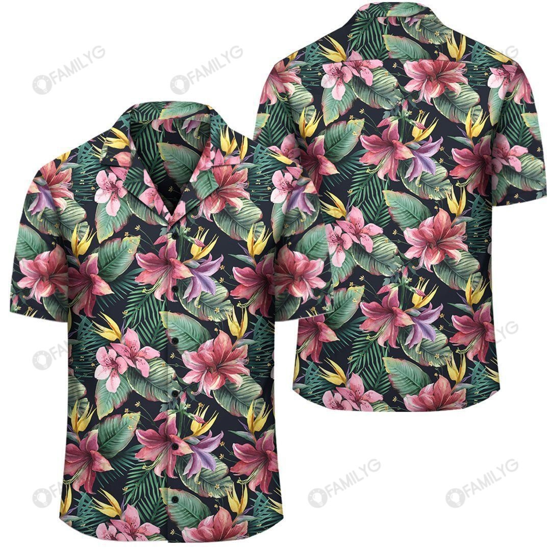 Tropical Flowers Palm And Leaves Hawaiian Shirt â AH â J1{Size}