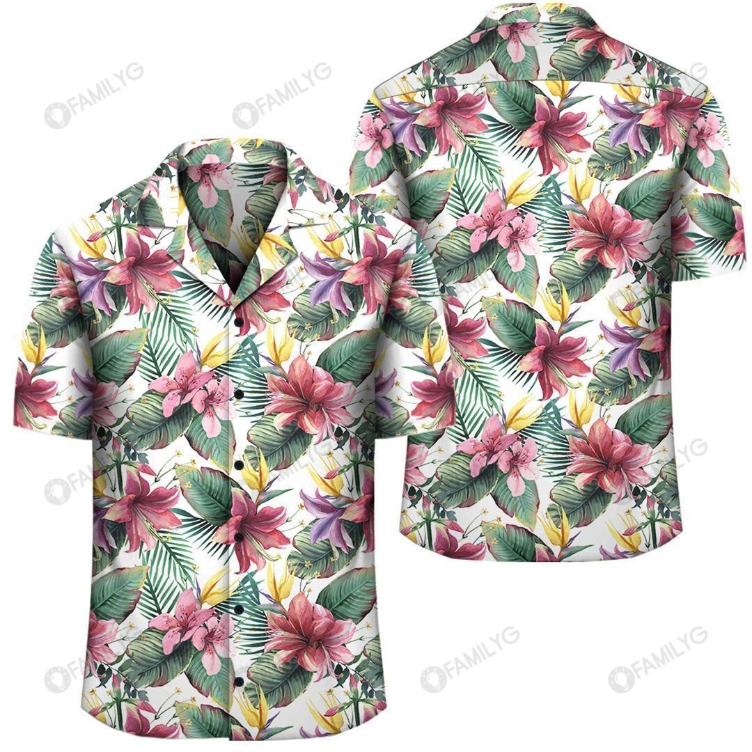 Tropical Palm Leaf White Hawaiian Shirt â AH â J1{Size}