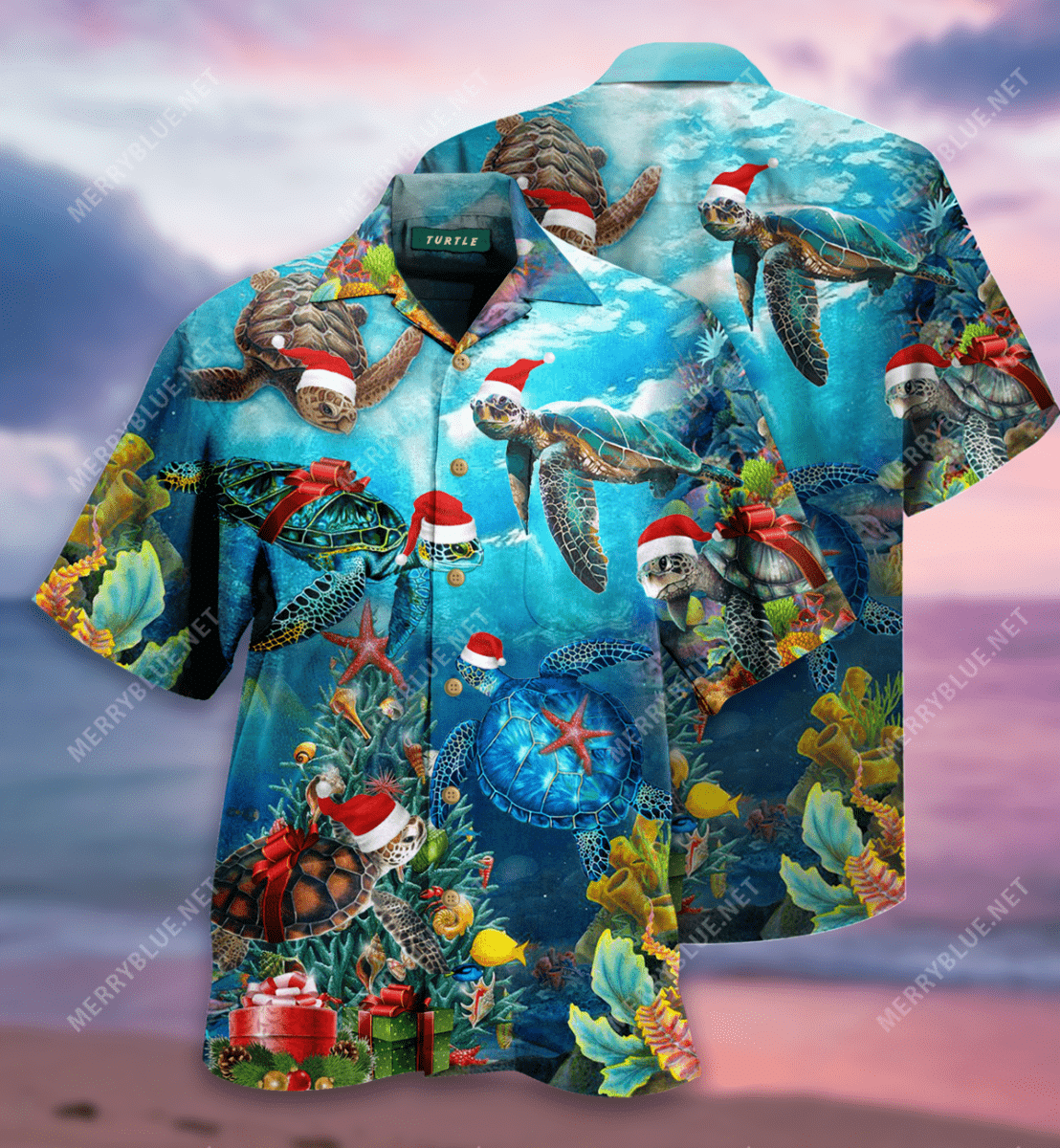 Turtley Santa Christmas Hawaiian Aloha Shirts #H{Size}