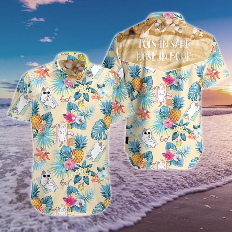 Toes In Sand Nose In Book Cat Hawaiian Shirt{Size}