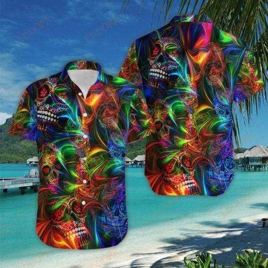 Skull Rainbow Hawaiian Aloha Shirts #H{Size}