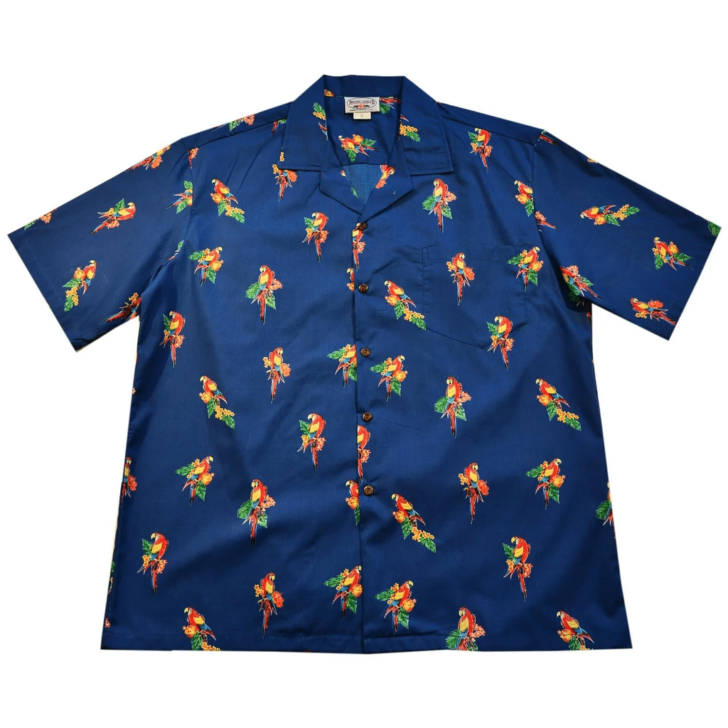 Tropical Parrots Pattern Navy Hawaiian Shirt{Size}