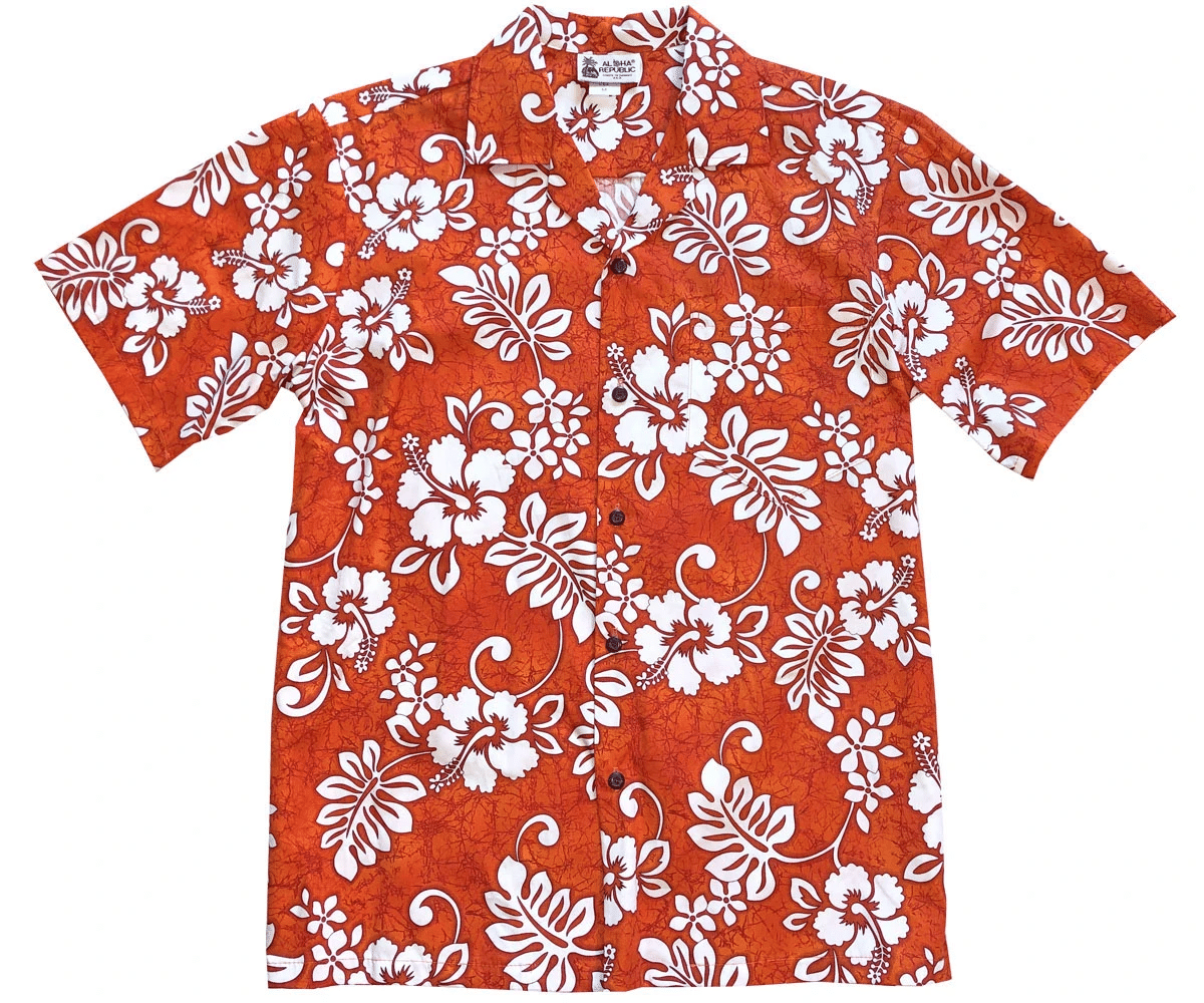 Tropical Floral Orange Hawaiian Shirt{Size}