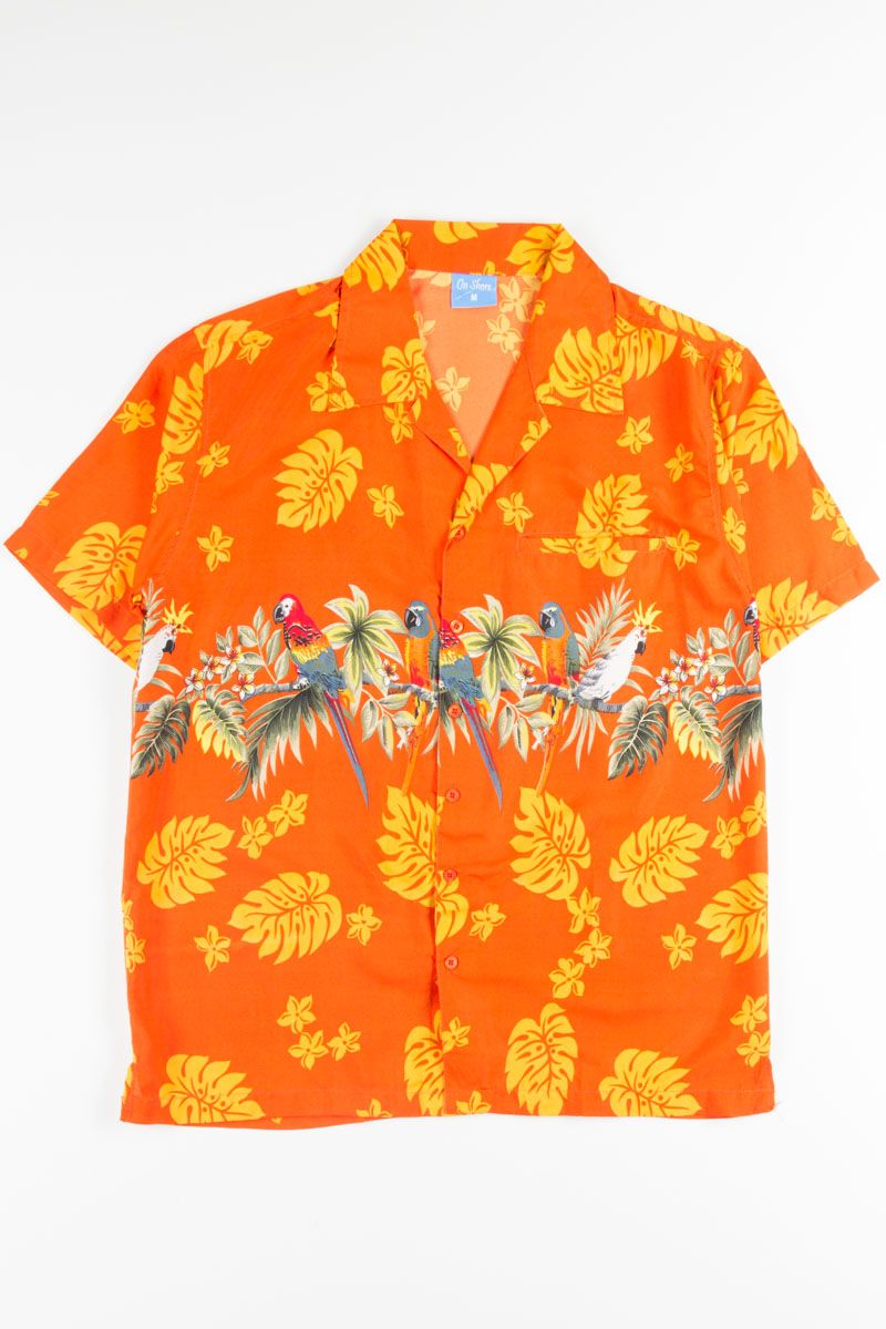 Tropical Parrots Orange Hawaiian Shirt{Size}