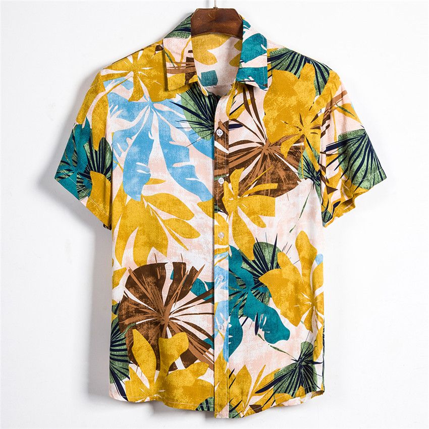 Short Sleeve Men Shirt Hawaii Shirts Summer Printed Short Sleeve Shirt Soft Male Beach Hawaiian Shirt Chemise Homme{Size}