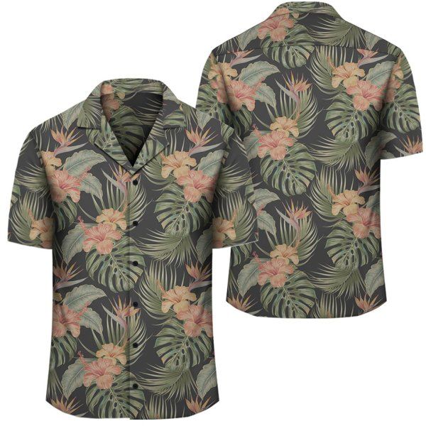 Tropical Hibiscus Monstera Leaf Hawaiian Shirt{Size}