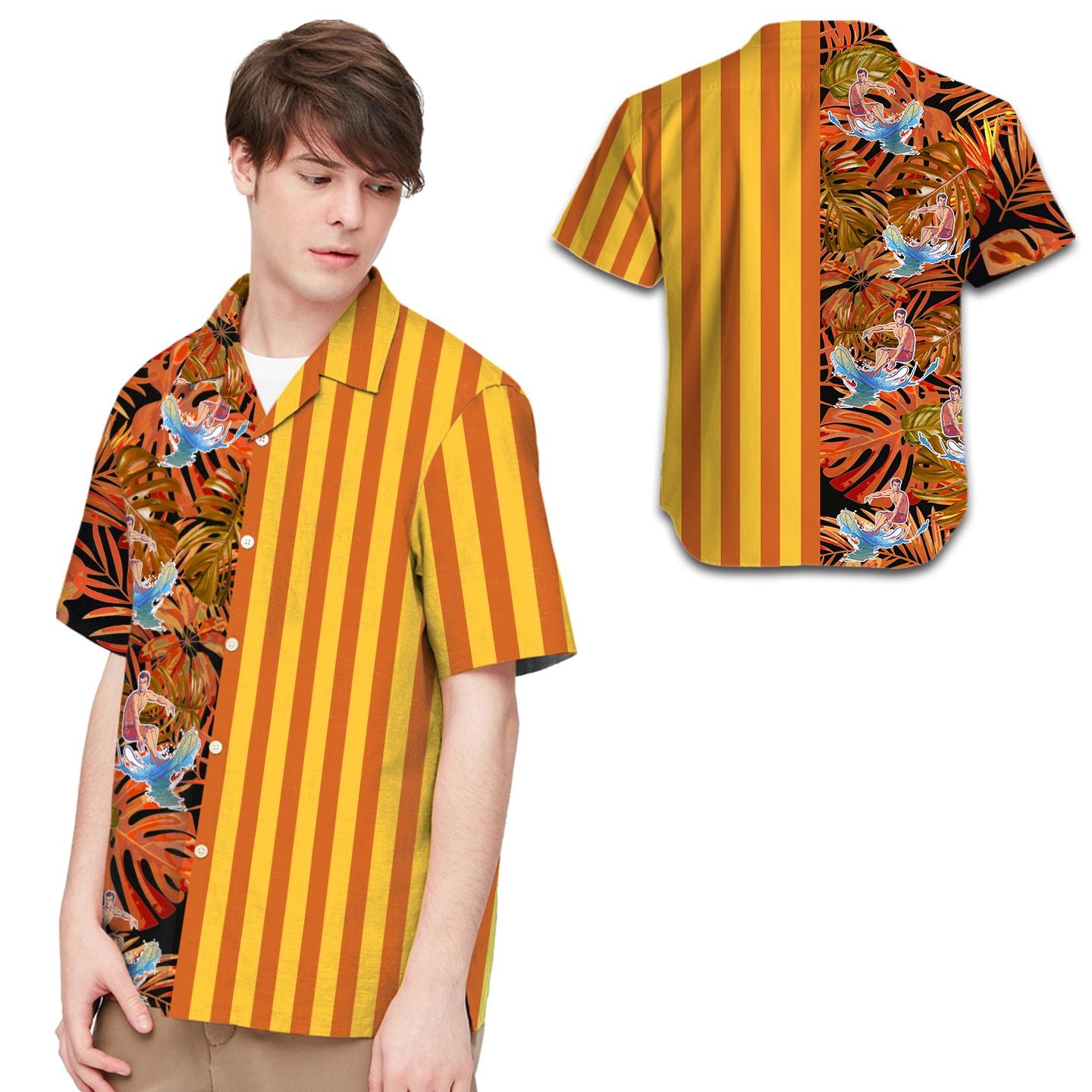 Surfing Tropical Leaves Men Hawaiian Shirt For Water Sport Lovers In Daily Life{Size}