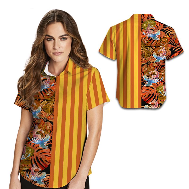 Surfing Tropical Leaves Women Hawaiian Shirt For Water Sport Lovers In Daily Life{Size}