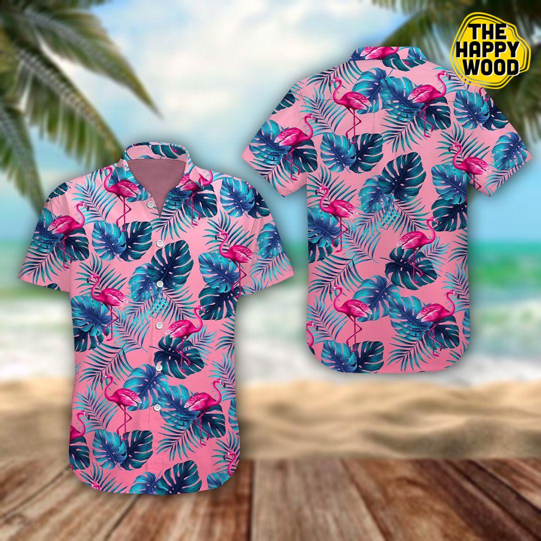 Tropical Pink Flamingo Hawaiian Shirt{Size}