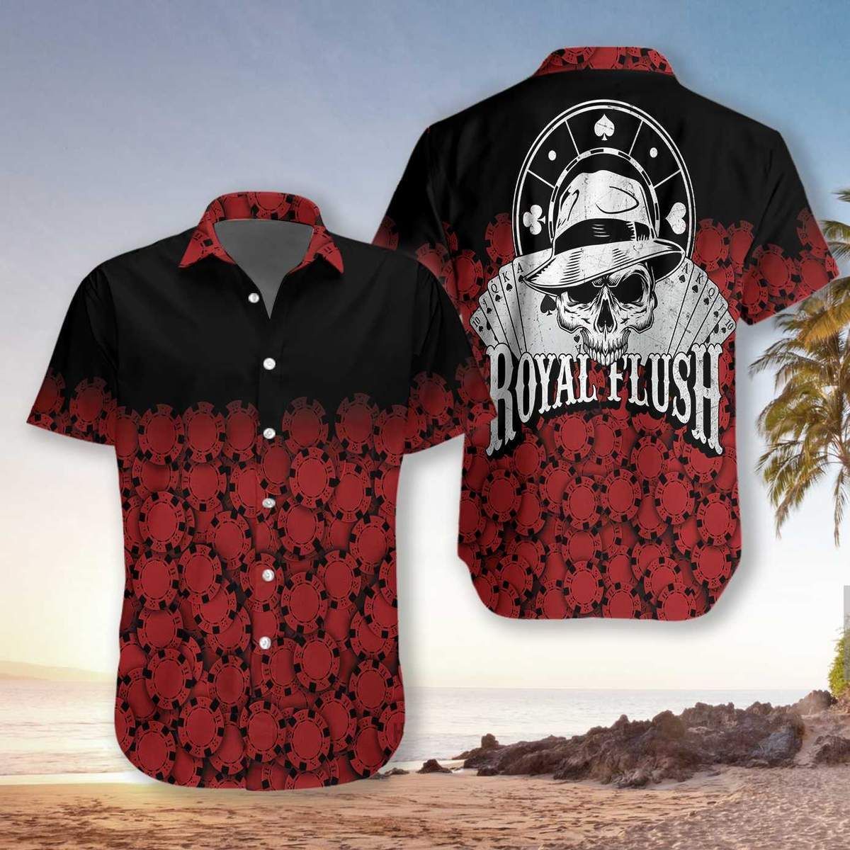 Shop Poker Chips Black And Red Hawaiian Shirt V{Size}