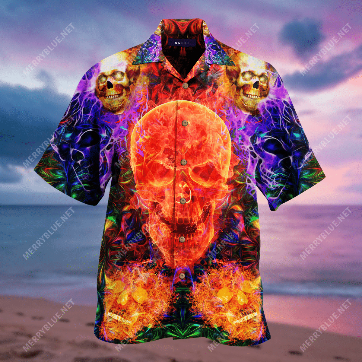 Shop Flaming Skull Unisex Hawaiian Shirt{Size}