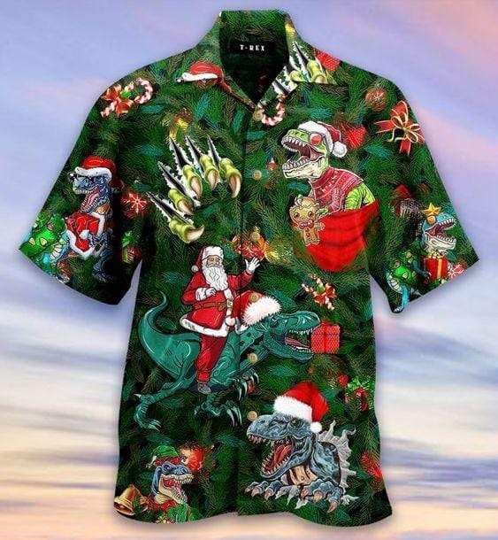 Shop Hawaiian Aloha Shirts T-Rex Dinosaur Enjoy Christmas{Size}