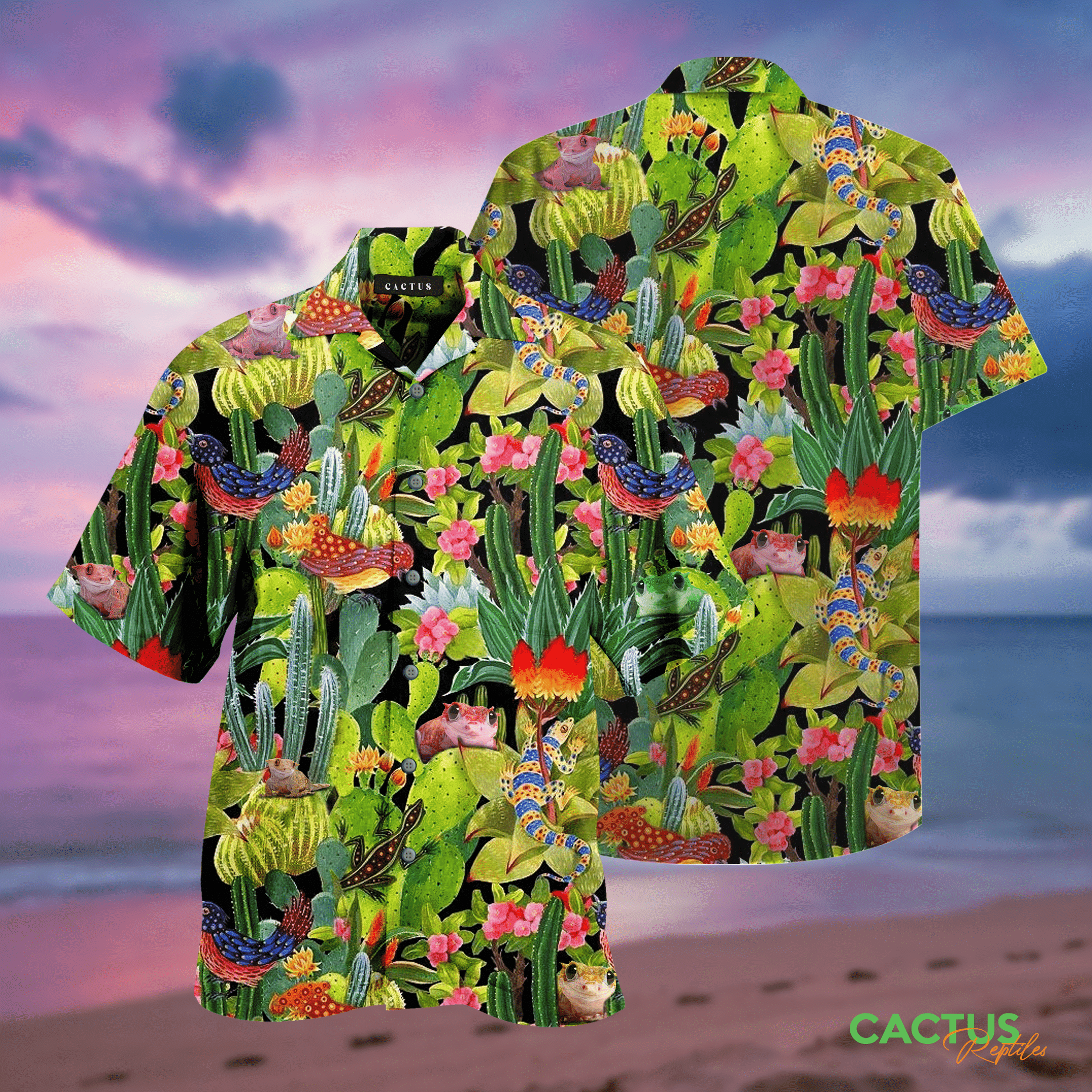 Tropical Cactus And Reptiles Cute Unisex Hawaiian Shirts Dh{Size}