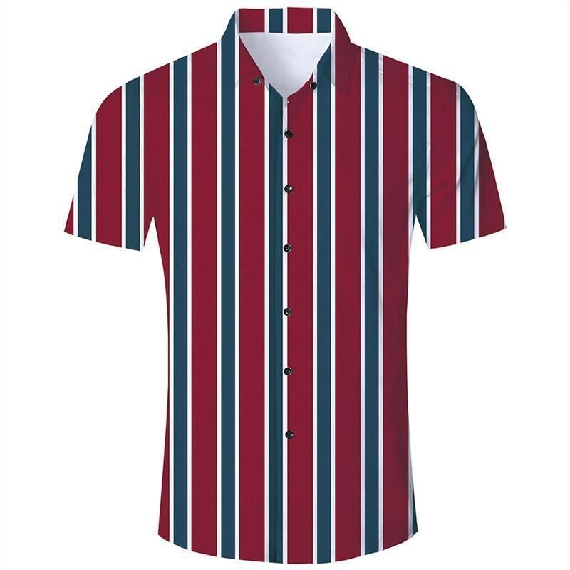 Shop Mens Hawaiian Short Sleeve Shirts Red Stripes{Size}