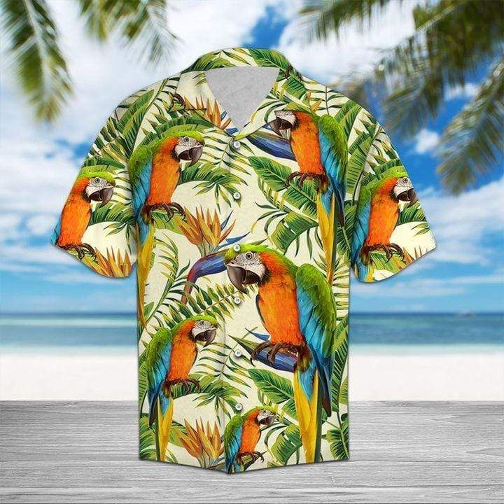 Simple Parrots Yellow Tropical Hawaiian Aloha Shirts{Size}