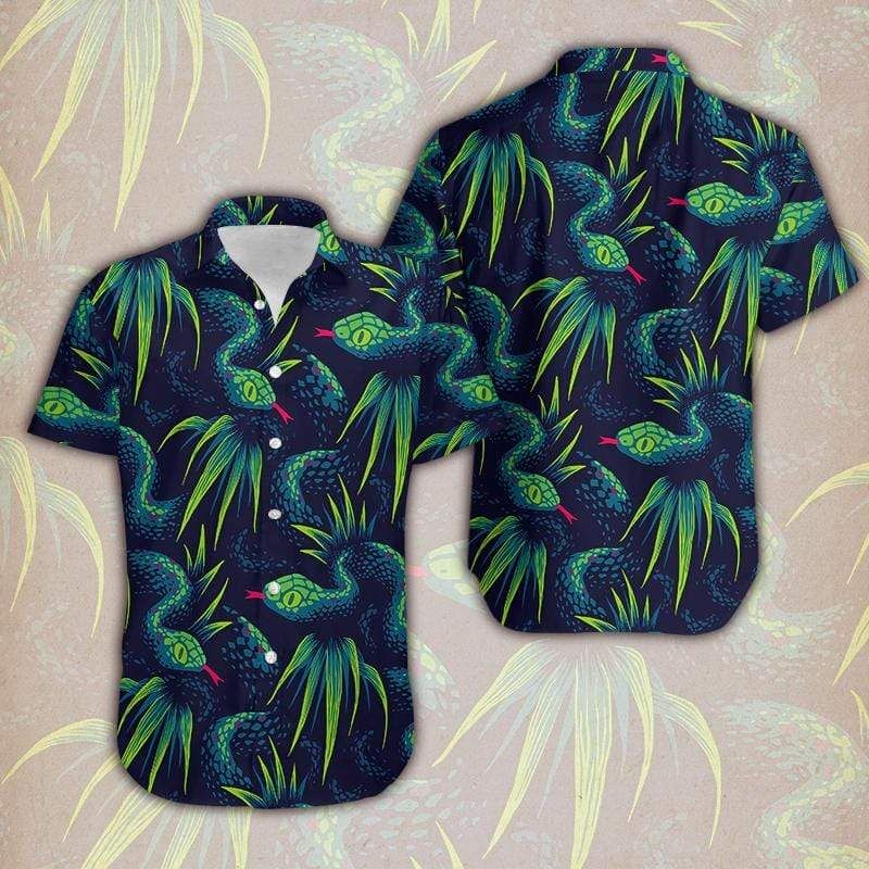 Tropical Forest Green Snake Hawaiian Unisex Shirts{Size}